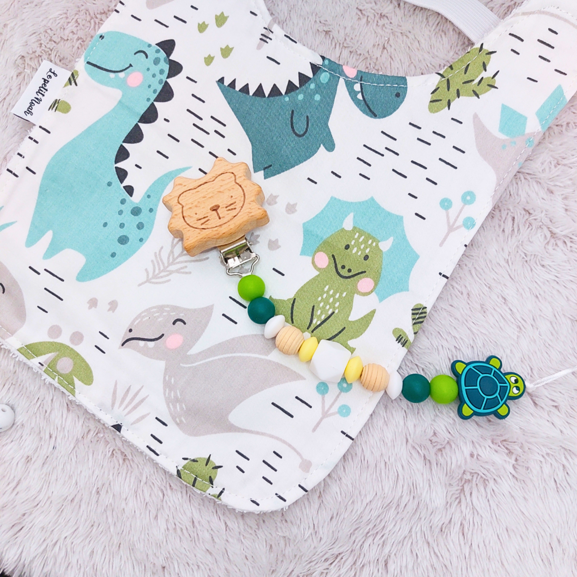 Pack babero + chupetero dinos - 2